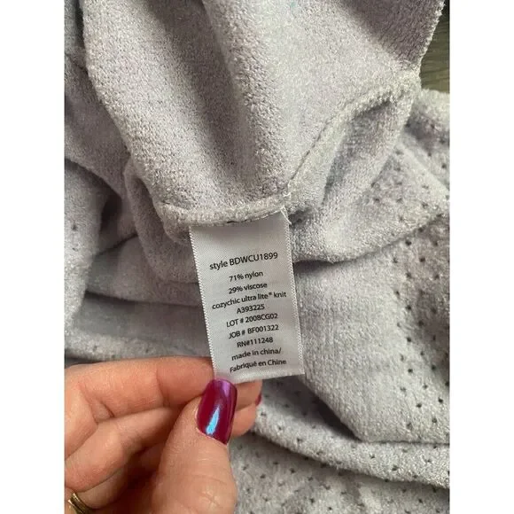 Barefoot Dreams CozyChic Ultra Lite Pointelle Hoodie Sweater Soft Violet size XL - Picture 12 of 12
